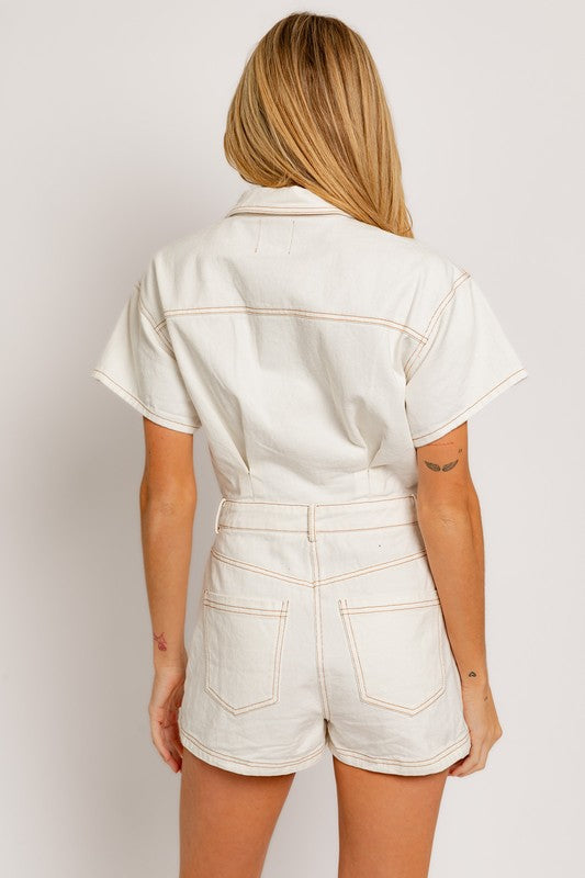 “Palmer” Denim Romper (white)