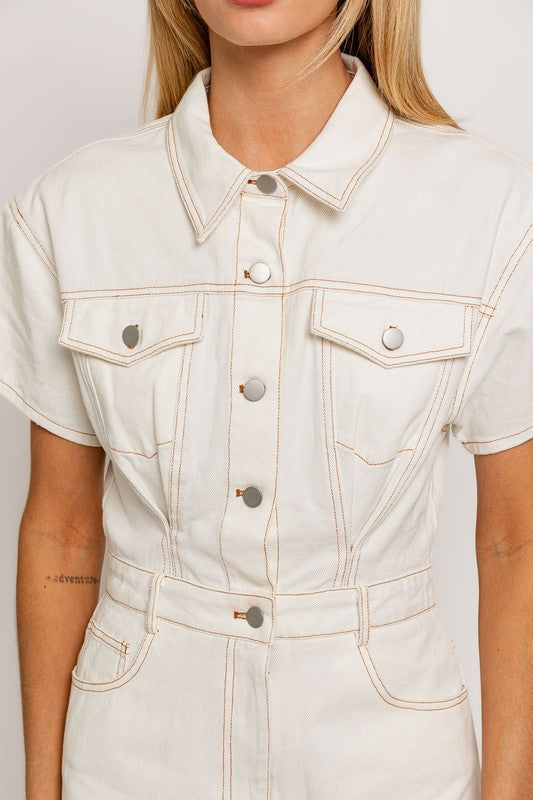 “Palmer” Denim Romper (white)