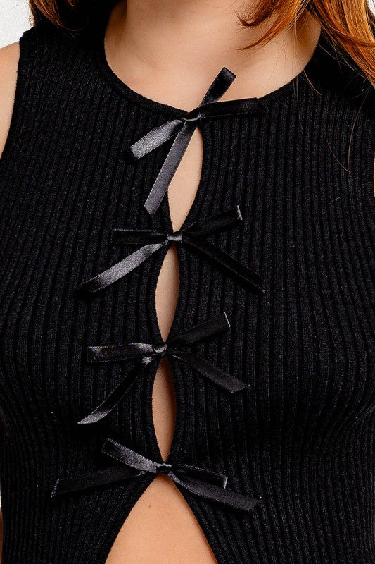 “Girly girl” bow sweater top (black)