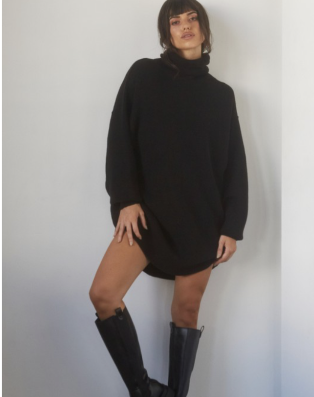 "Sweater Weather" sweater dress (Black)